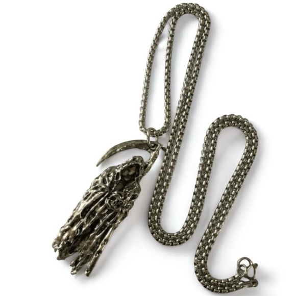 Grim Reaper Skull Pendant Necklace, Silver‑Tone Gothic Biker – NWOT - Picture 9 of 15